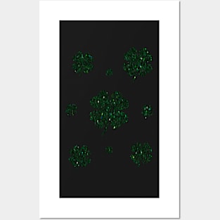 St Patricks Day, Dark Green 4 Leaf Faux Glitter Clovers Posters and Art